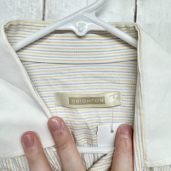 Brighton Shirt Men Size XL Off White Button Down Collared VTG Stripe Long Sleeve - Picture 2 of 4